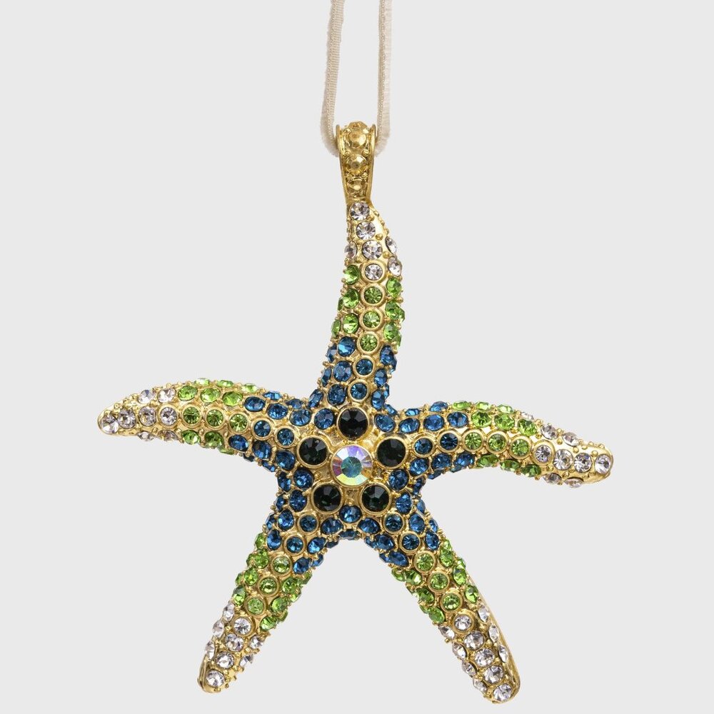 Crystal Starfish Hanging Ornament in Green